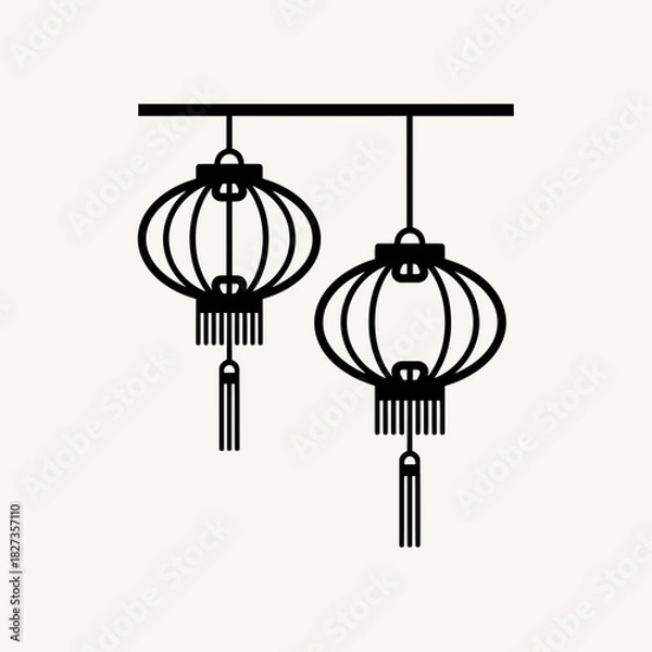 Fototapeta Lunar New Year Lantern Pair of hanging lantern silhouettes at different heights