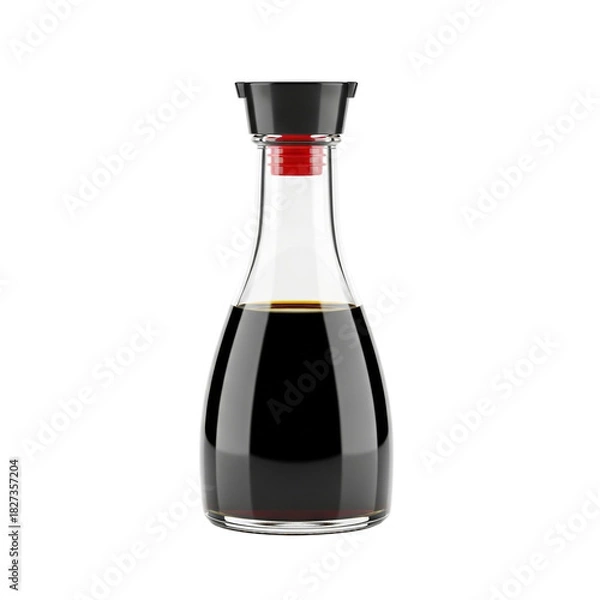 Fototapeta Soy Sauce Bottle with Dark Savory Liquid
