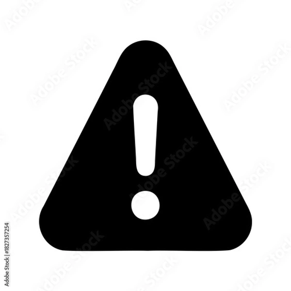 Fototapeta Warning symbol indicating potential dangers with a black exclamation point on white