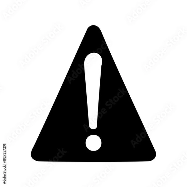 Fototapeta Black triangular warning sign with exclamation mark signaling a potential hazard
