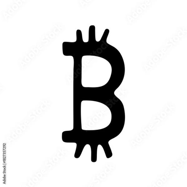 Fototapeta Stylized Black Bitcoin Symbol on White Background Representing Digital Currency