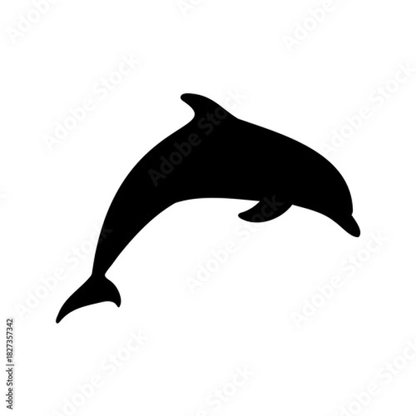 Fototapeta Striking black silhouette of a dolphin leaping against a white background image