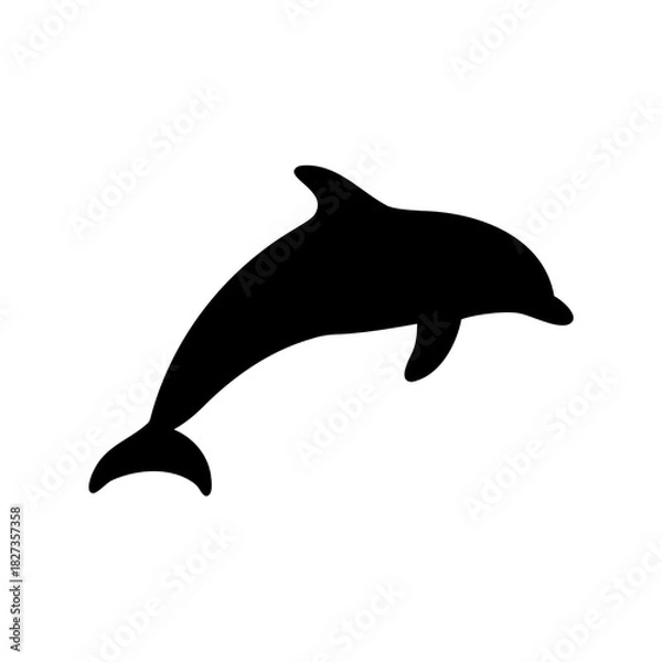 Fototapeta Simple Black Silhouette of a Dolphin Leaping on a Clean White Background