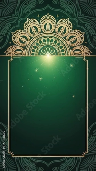 Fototapeta Luxurious Green and Gold Floral Design for Festive Occasions , green, gold, background, floral, design, pattern, frame, 