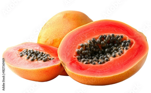 Obraz Half of papaya PNG, isolated on transparent background.