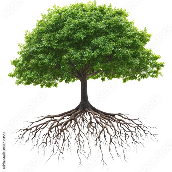 Fototapeta Tree with natural roots converting to digital circuits, PNG, Isolated on transparent background.