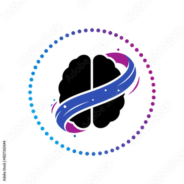 Fototapeta International Epilepsy Day Brain Icons Stylized brain with ribbon and circular dots