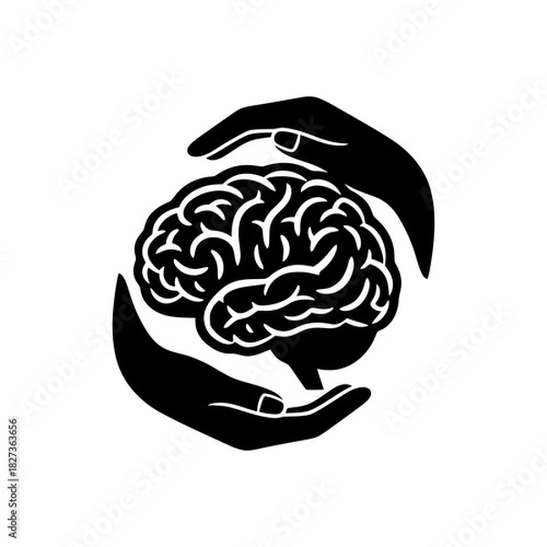 Fototapeta International Epilepsy Day Brain Icons Brain silhouette with hands circling black on white