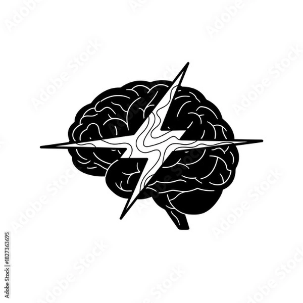 Fototapeta International Epilepsy Day Brain Icons Brain silhouette with lightning bolt idea concept design