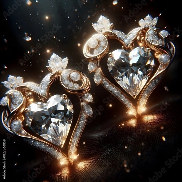 Obraz Luxury heart-shaped diamond jewelry with gold carvings. AI Generated, Generative AI