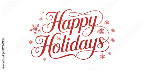 Obraz Elegant script lettering spelling happy holidays with festive floral accents and glitter on a black background