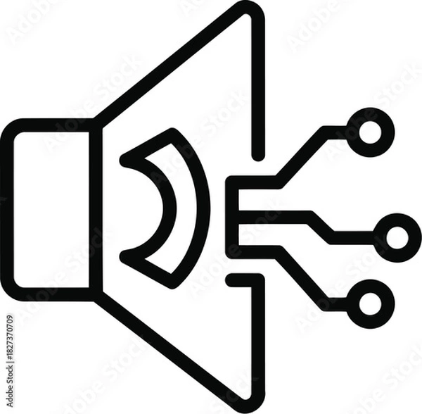 Fototapeta Digital audio speaker icon with circuit connections, representing sound technology and electronic communication