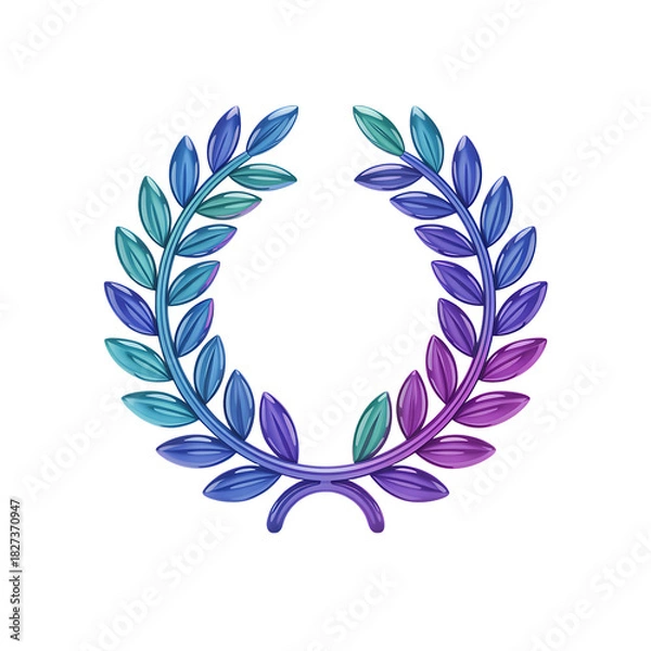 Obraz Vibrant iridescent laurel wreath with a gradient of blue and purple on a black background