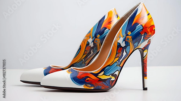 Obraz White background cutouts of classic sneakers sport shoe
A stunning digital image capturing the essence of hip hop culture through an abstract painting of sneakers on a white canvas