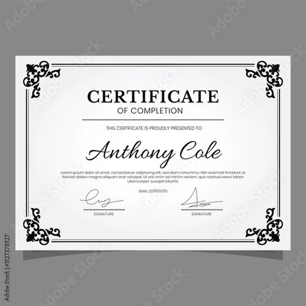 Obraz Vector ornament template for a formal achievement award or diploma, designed with an elegant, classic decorative border pattern, suitable for recognizing accomplishments and milestones