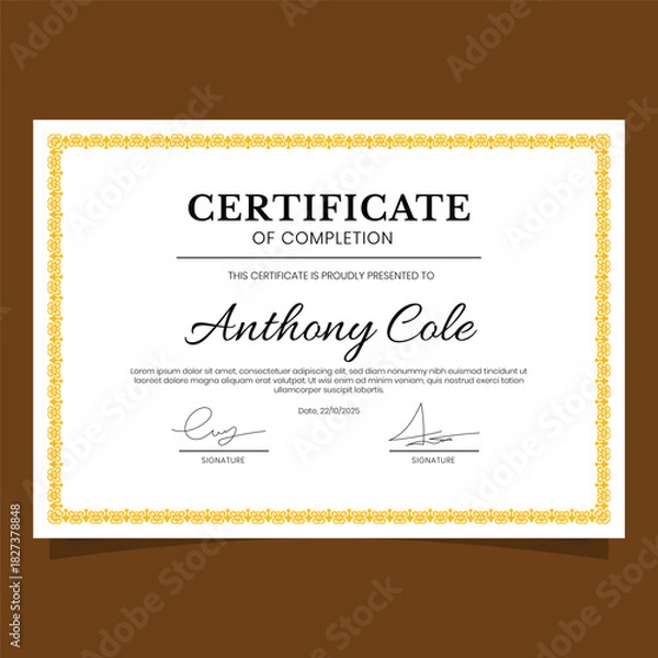 Obraz Elegant Certificate of Completion with Decorative ornament Border and Signature Lines