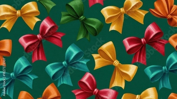 Fototapeta Playful Christmas Ribbon Bows Seamless Pattern for background