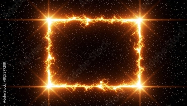 Obraz Glowing lightning square frame on dark background