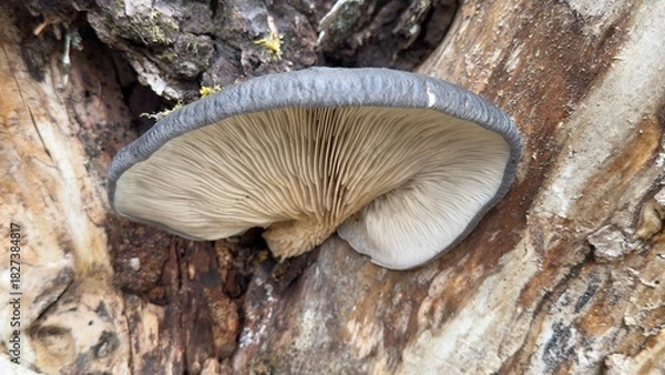 Fototapeta Completely natural and healthy oyster mushrooms growing on spruce trees in the forest