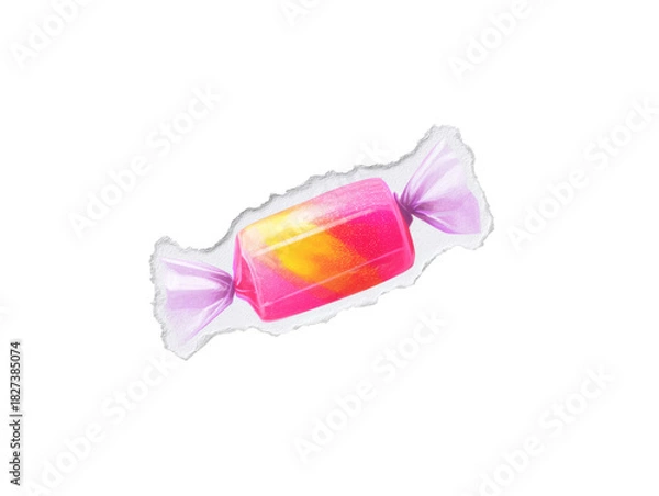 Obraz Pink candy wrapped torn on a transparent background