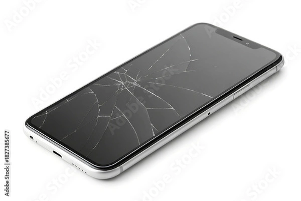 Fototapeta Modern smartphone with a cracked screen on a white background