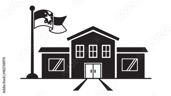 Obraz School building vector icon with flag simple flat design for education and learning concepts isolated on white background