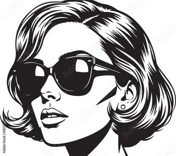 Fototapeta Retro Pop Art Woman with Sunglasses - Black and White