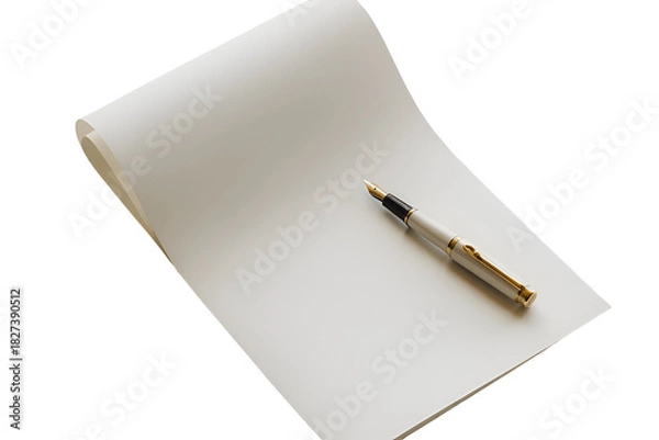 Fototapeta Blank paper and fountain pen isolated on transparent background