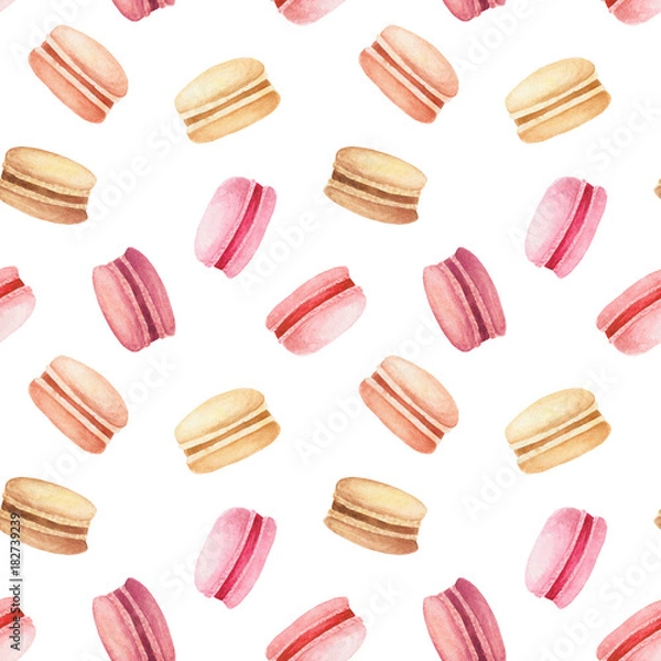 Fototapeta Watercolor macaroons pattern. Illustration for design, print or background