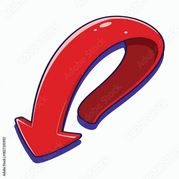 Obraz Red arrow pointing down with 3D effect and white background