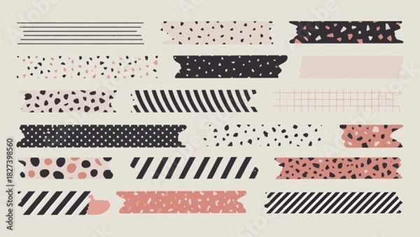 Fototapeta Abstract Washi Tape Vector Collection - Terrazzo and Striped Digital Scrapbooking Tape