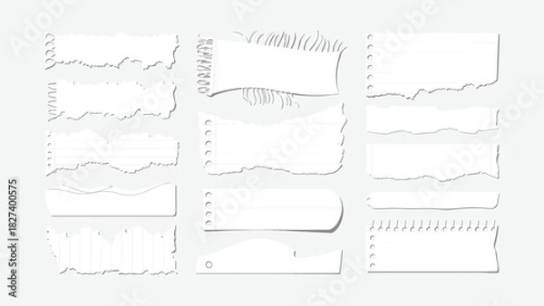 Fototapeta Torn and Ripped Paper Edges Vector Set Spiral Notebook and Lined Paper Scrapbook Elements