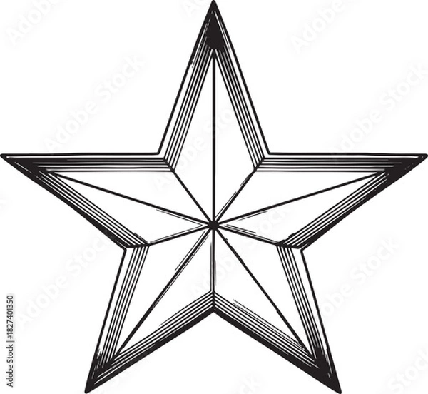 Obraz Outline drawing of a fivepointed star with internal geometric detail