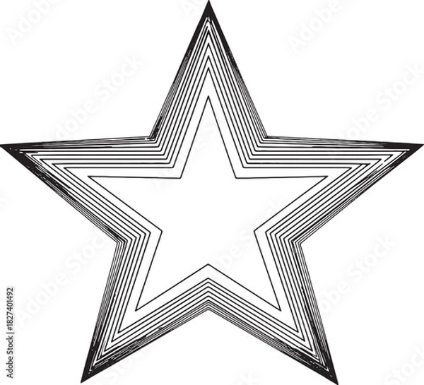 Fototapeta Abstract five point star shape outline graphic with concentric layered line effect