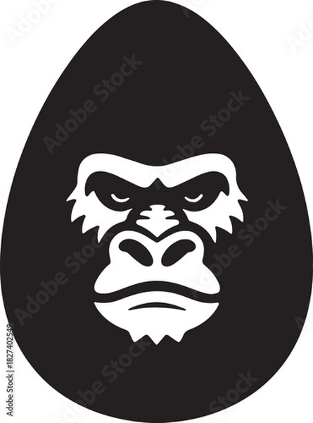 Fototapeta Black and white graphic illustration of an angry gorilla face inside an oval shape