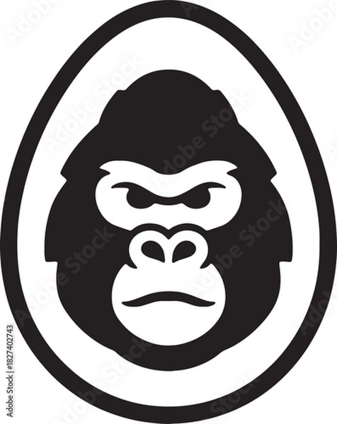 Fototapeta Black and white stylized gorilla head icon inside an oval frame