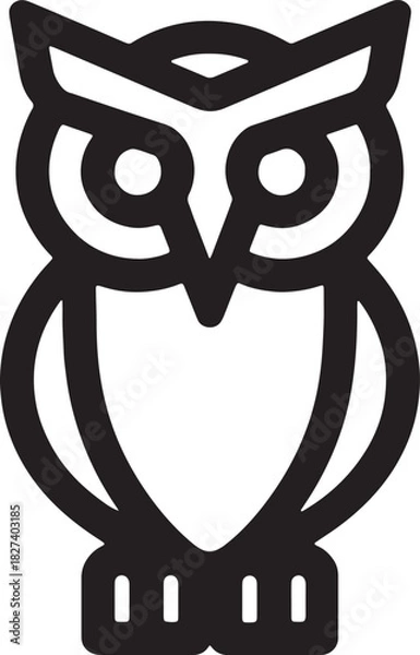 Fototapeta Simple black and white line art icon of an owl