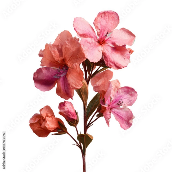 Fototapeta Delicate pink coral flowers with green leaves on black background bloom blossom, Cut Out, Isolated On White Background, Png Transparent