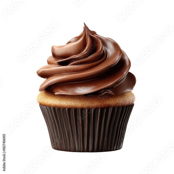 Fototapeta Chocolate cupcake with swirled frosting on black background sweet dessert, Cut Out, Isolated On White Background, Png Transparent