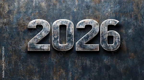 Fototapeta Exciting 2026 year design element with modern metallic finish for your project