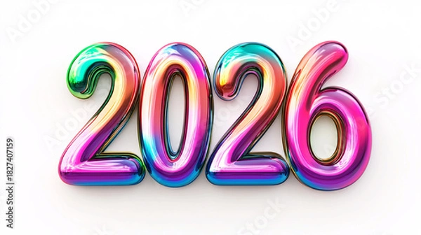 Fototapeta Vibrant 2026 metallic numbers shimmering with iridescent colors for new year