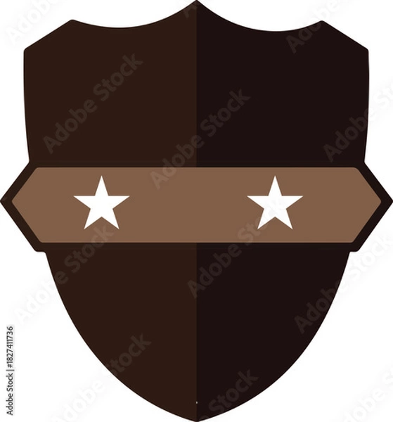 Obraz Brown Shield with Two Stars Badge - Security, protection, and military or honor emblem graphic