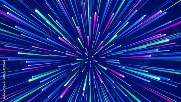 Fototapeta Neon Hyperspace Speed Lines Radial Background