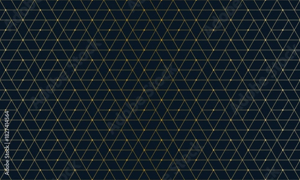 Obraz Geometric gold pattern with hexagonal and triangular lines and dots on dark background