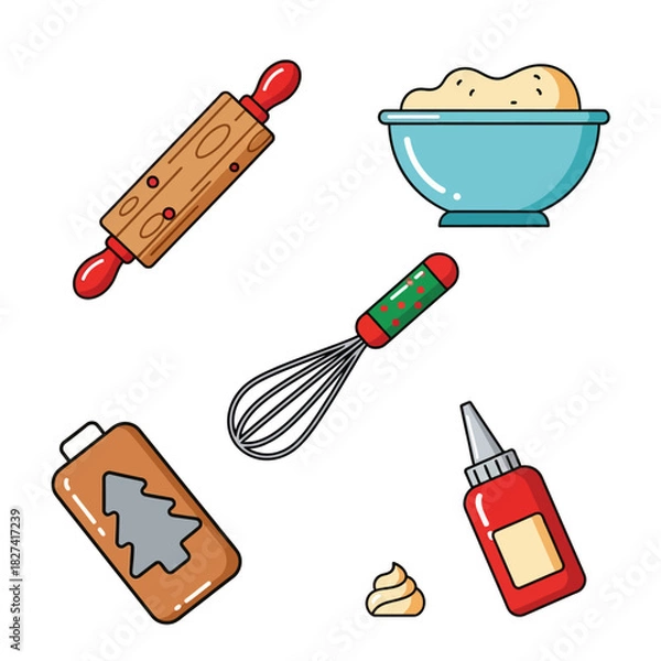 Fototapeta Flat Design Christmas Baking Tools Icon Set