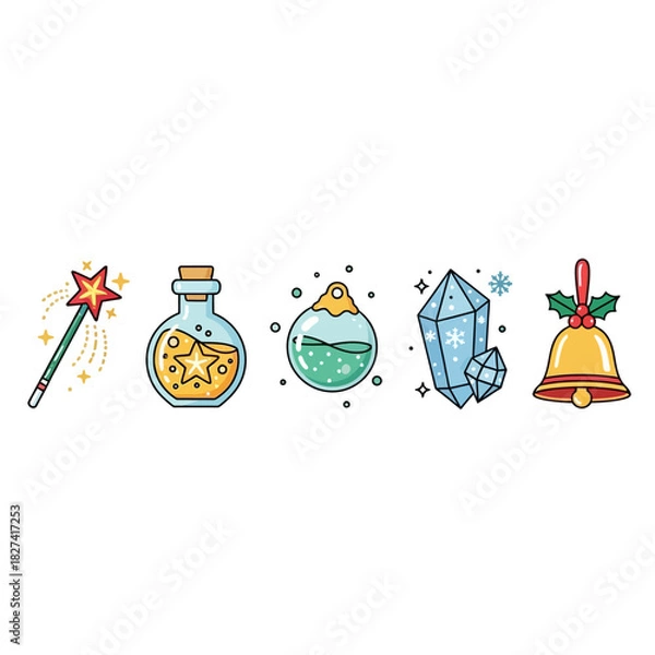 Obraz Flat Design Christmas Magical Objects Icon Set