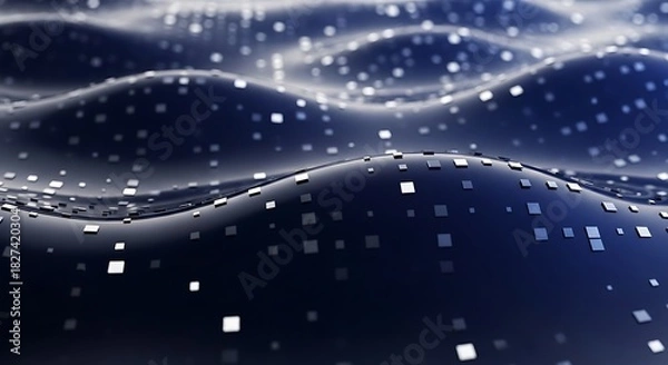 Fototapeta Flowing Digital Grid Surfaces Reflecting the Light, Tech Concept