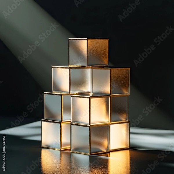 Fototapeta Translucent glass blocks illuminated from within, creating a modern artistic display, concept