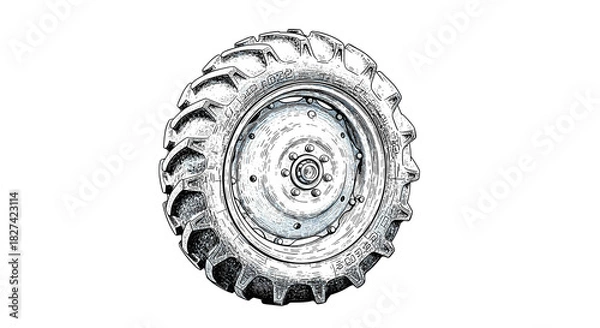 Fototapeta Tractor tire with detailed tread design in isolated view  