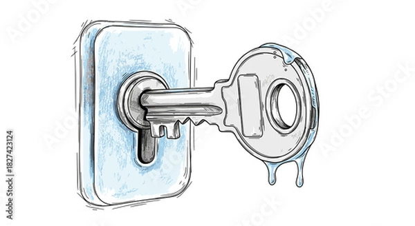 Fototapeta Key melting inside a lock illustrating security and protection  